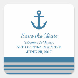 Blue Grått Nautical Anchor Save the Date Stickers Fyrkantigt Klistermärke