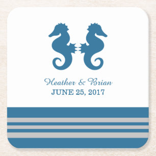 Blue Grått Nautical Seahorse Papper Underlägg Kvadrat