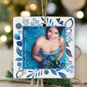 Blue-Grått och Aqua-julfoto Ornament