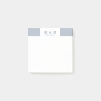 Blue-Grått och White Minimalistic Modern Monogram Post-it Block