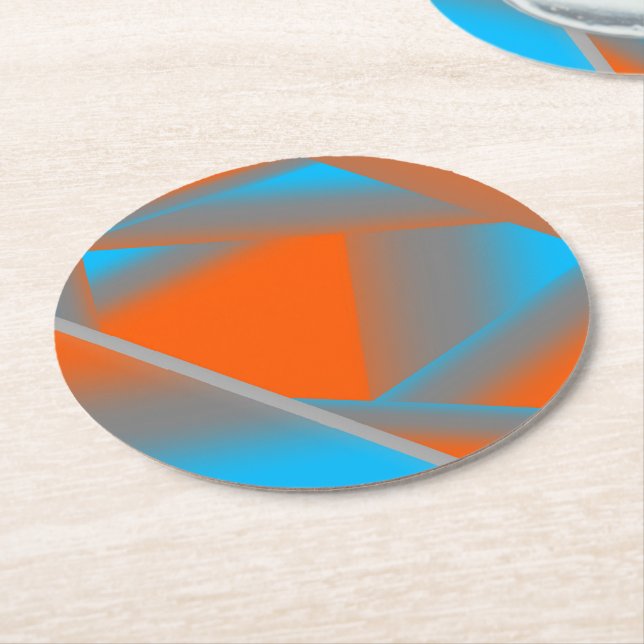 Blue Grått Orange Ombre Geometric Abstrakt Art Underlägg Papper Rund (Vinklad)