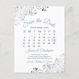 Blue Grått på White Bröllop spara datum Calendar Meddelande Vykort