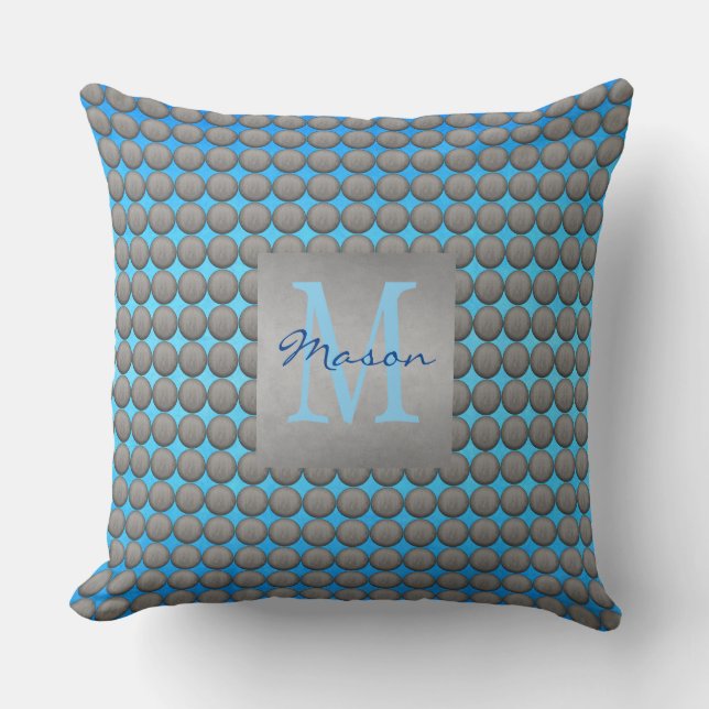 Blue & Grått Polka Dot Mönster Kudde (Framsida)
