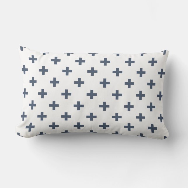 Blue-grått polka kor på vitt lumbarkudde (Framsida)