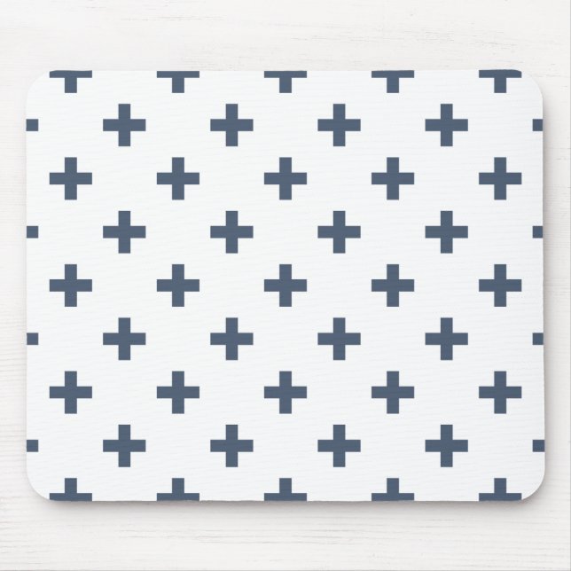 Blue-grått polka kor på vitt musmatta (Framsidan)