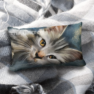 Blue Grått Purrfect Tabby katt Pillow Lumbarkudde