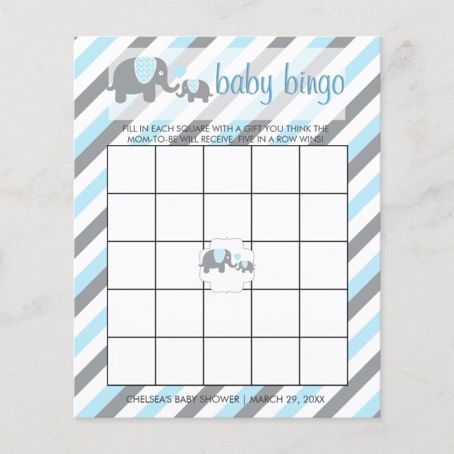 Blue & Grått Rand Baby Elephant | Bingo (Framsida)