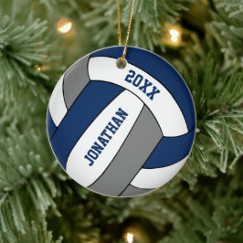 Blue grått sport team färg boys volleyball julgransprydnad keramik