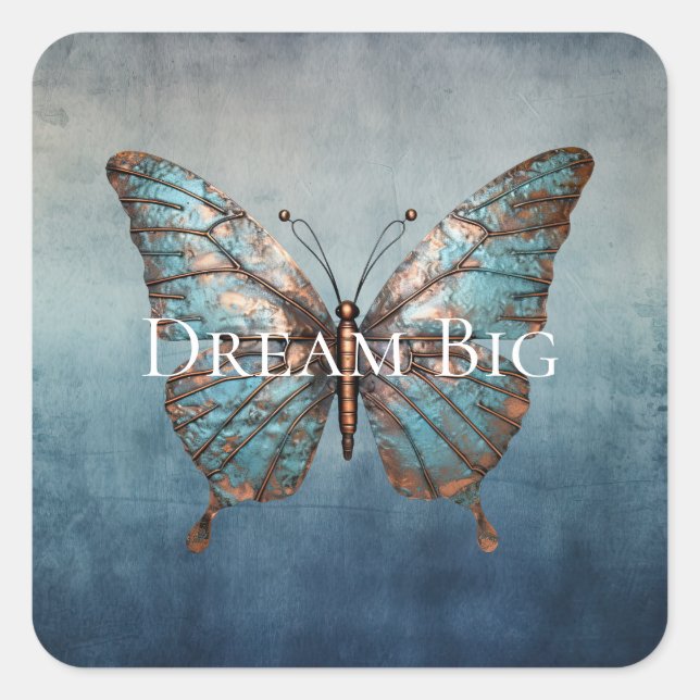 Blue Grått Struktur Butterfly Fyrkantigt Klistermärke (Framsida)