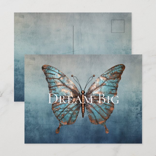 Blue Grått Struktur Butterfly Vykort (Fram/baksida)