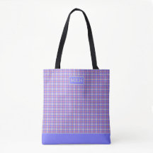 Blue Grått Tartan TI Monogrammed Tote Bag