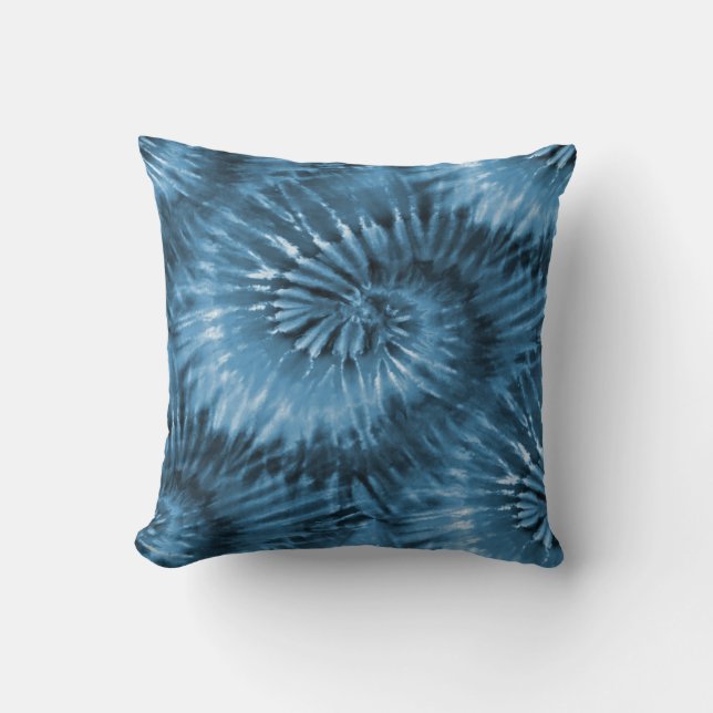 Blue Grått Tie Dye Starburst Spiral Retro Kudde (Framsida)