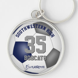 Blue grått-tjejer jersey number namn soccer rund silverfärgad nyckelring