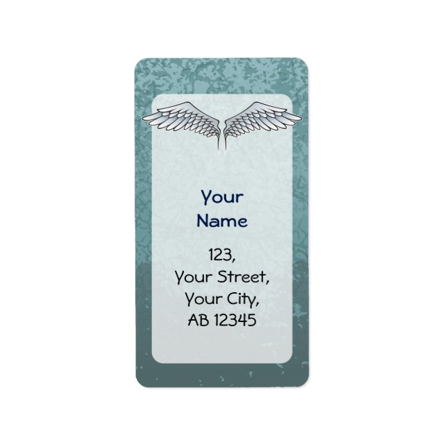 Blue-grått vingar adressetikett (Framsidan)