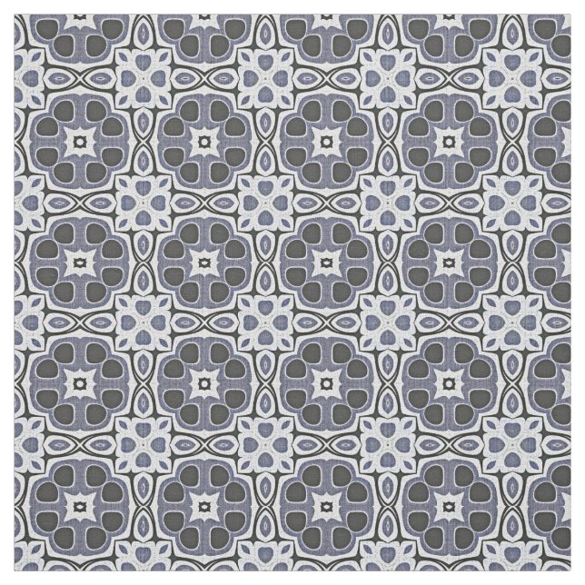 Blue Grått Violet Blommigt Bali Batik Mönster Tyg (Provkarta)