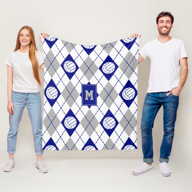 Blue grått volleyball Team färg argyle Fleecefilt (På plats)