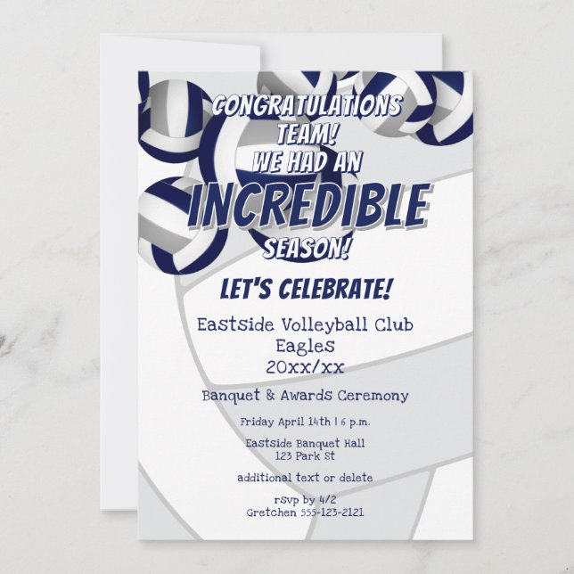 Blue grått volleybollar Barn klubb team party Inbjudningar (Framsida)