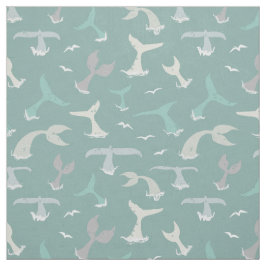 Blue Grått Whale Svan Mönster på kustblått Tyg