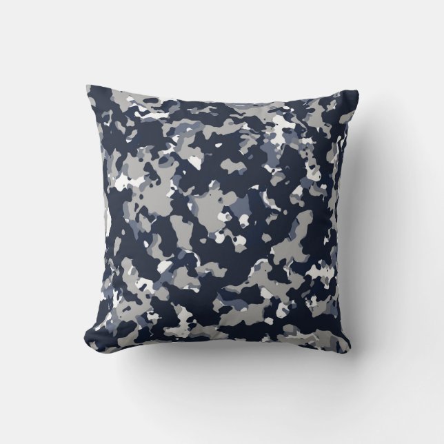 Blue Grått White Camouflage Camo Mönster Kudde (Framsida)