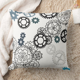 Blue Grått White Gear Mönster för Boys Room Decor Kudde