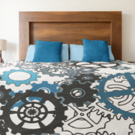 Blue Grått White Gears Steampunk Boys Decor Fleecefilt