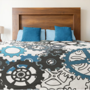Blue Grått White Gears Steampunk Boys Decor Fleecefilt