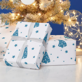 BLUE GRÅTT WHITE JULGRANAR & SNÖFLINGOR PRESENTPAPPER