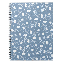 Blue Grått White Liberty Blommönster Elegant Pop Anteckningsbok