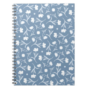 Blue Grått White Liberty Blommönster Elegant Pop Anteckningsbok