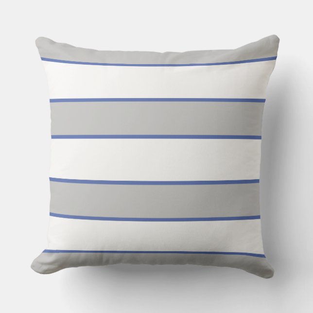 Blue Grått White Nautical Elegant Modern Rand Kudde (Framsida)