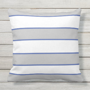 Blue Grått White Nautical Elegant Modern Rand Kudde