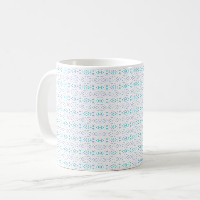 Blue Grått White Pastel Deco Mönster Gift Drink Te Kaffemugg (Framsida vänster)