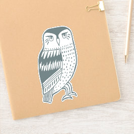 Blue Grått Wise Uggla Line Teckning Art Klistermärken