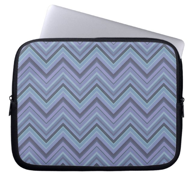 Blue-grått zigzag rand laptop sleeve (Framsidan)