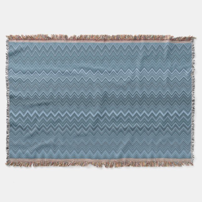 Blue Grått Zigzag Vågigt Mönster Filt (Framsidan)