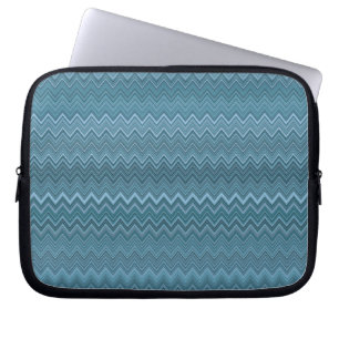 Blue Grått Zigzag Vågigt Mönster Laptop Fodral