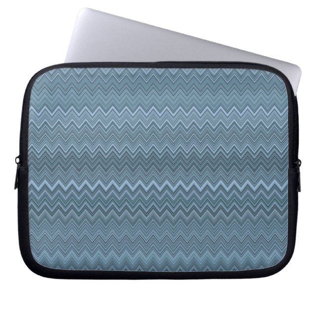 Blue Grått Zigzag Vågigt Mönster Laptop Fodral (Framsidan)