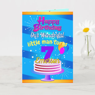 BLUE Grattis på födelsedagen ( Editable Child Namn Kort
