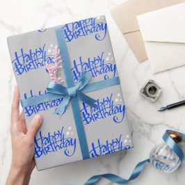 Blue Grattis på födelsedagen på Grått Presentpapper