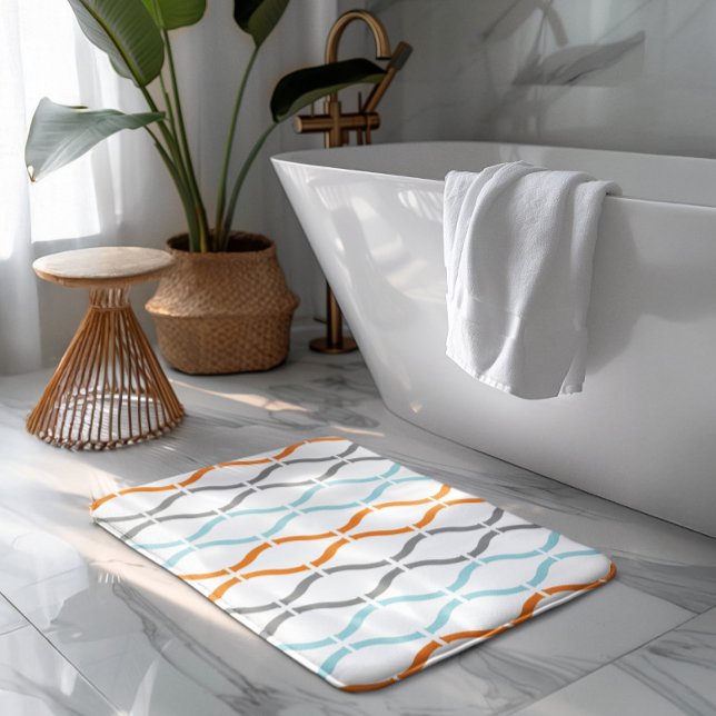 Blue, gray and orange funky stripes pattern badrumsmatta (Skapare uppladdad)