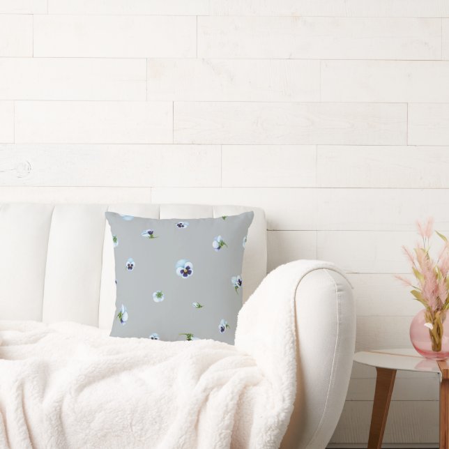 Blue Gray Blue Purple Pansy Floral Pattern Kudde (Soffa)