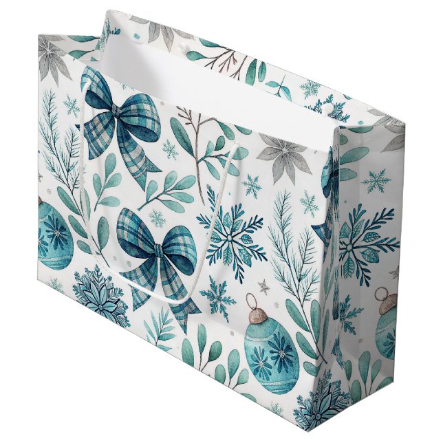 BLUE & GRAY CHRISTMAS BALLS & BOWS (Framsidan Vinklad)