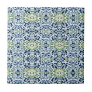 Blue Greem BOHO Blommönster Kakelplatta