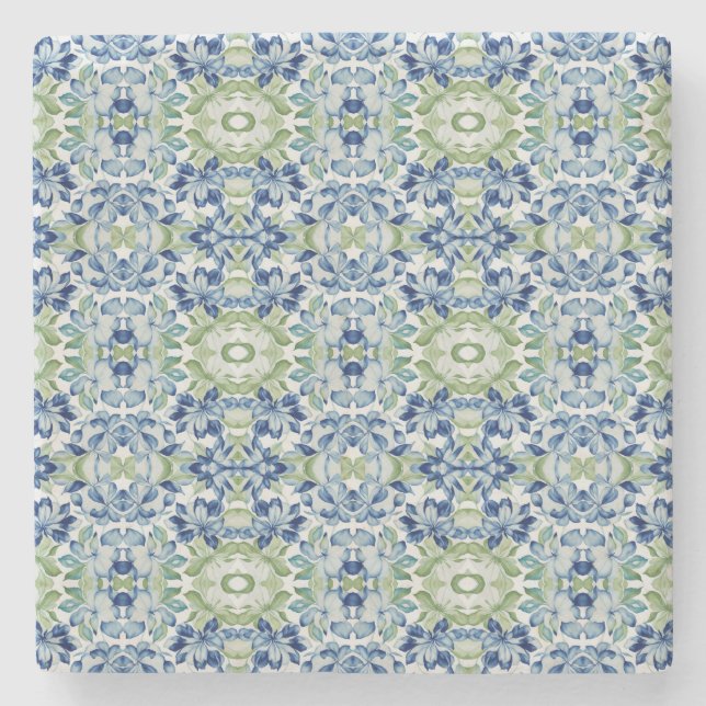 Blue Greem BOHO Blommönster Stenunderlägg (Framsidan)