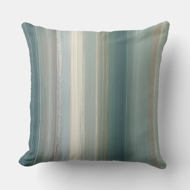Blue Green Abstract Coastal Stripe Kudde (Framsida)