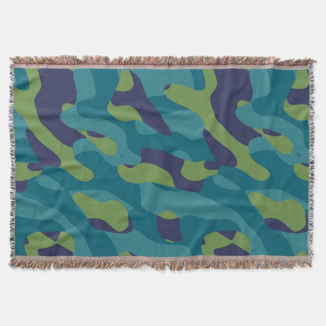Blue Green and Teal Camo Abstract Filt (Framsidan)