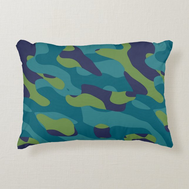 Blue Green and Teal Camo Abstract Prydnadskudde (Framsidan)