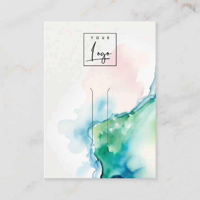 Blue Green Blush Watercolor Agate Hairpin Logo Visitkort (Framsida)