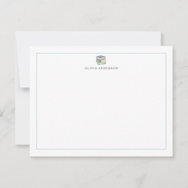 Blue Green Books Border Personalized Stationery Anteckningskort (Framsida)