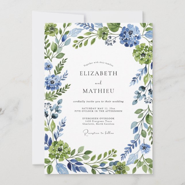 Blue Green Botanical Whimsical Wedding Inbjudningar (Framsida)